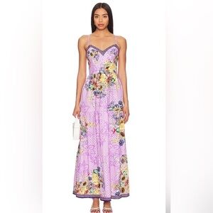 NEW Agua Bendita x Revolve Suzie Floral Lavender‎ Sweetheart Tiered Maxi Dress